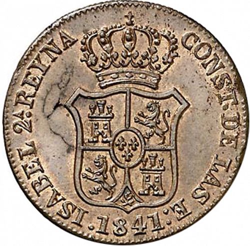 3 Cuartos Obverse Image minted in SPAIN in 1841 (1833-48  -  ISABEL II - Catalonia Principality)  - The Coin Database