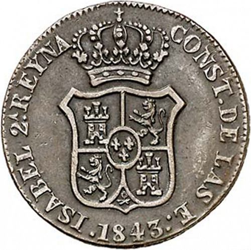 3 Cuartos Obverse Image minted in SPAIN in 1843 (1833-48  -  ISABEL II - Catalonia Principality)  - The Coin Database