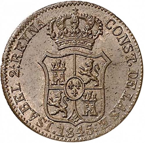 3 Cuartos Obverse Image minted in SPAIN in 1845 (1833-48  -  ISABEL II - Catalonia Principality)  - The Coin Database
