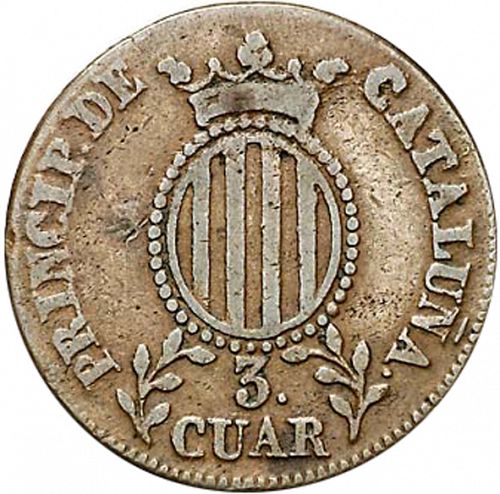 3 Cuartos Reverse Image minted in SPAIN in 1836 (1833-48  -  ISABEL II - Catalonia Principality)  - The Coin Database