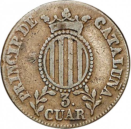 3 Cuartos Reverse Image minted in SPAIN in 1836 (1833-48  -  ISABEL II - Catalonia Principality)  - The Coin Database