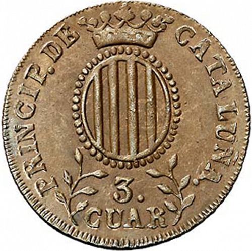 3 Cuartos Reverse Image minted in SPAIN in 1837 (1833-48  -  ISABEL II - Catalonia Principality)  - The Coin Database