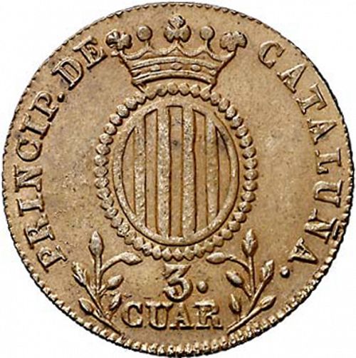 3 Cuartos Reverse Image minted in SPAIN in 1838 (1833-48  -  ISABEL II - Catalonia Principality)  - The Coin Database