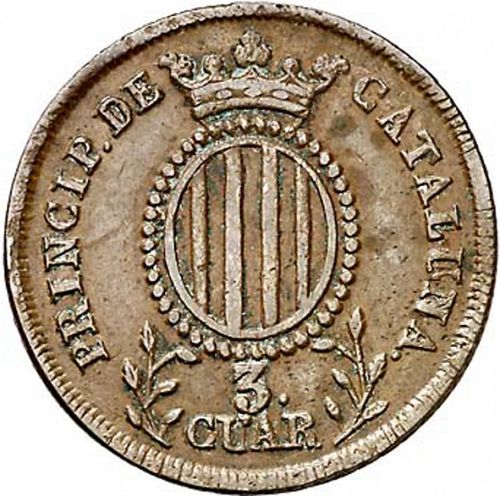 3 Cuartos Reverse Image minted in SPAIN in 1840 (1833-48  -  ISABEL II - Catalonia Principality)  - The Coin Database