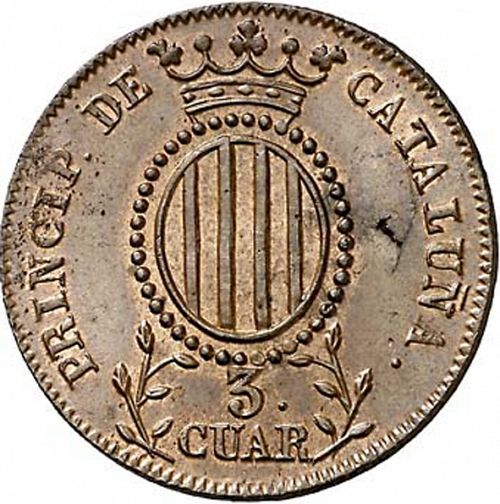 3 Cuartos Reverse Image minted in SPAIN in 1841 (1833-48  -  ISABEL II - Catalonia Principality)  - The Coin Database