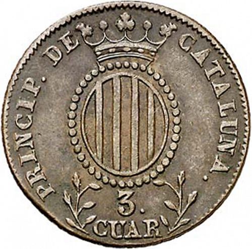 3 Cuartos Reverse Image minted in SPAIN in 1843 (1833-48  -  ISABEL II - Catalonia Principality)  - The Coin Database