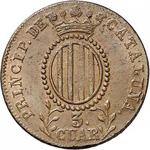 3 Cuartos Reverse Image minted in SPAIN in 1844 (1833-48  -  ISABEL II - Catalonia Principality)  - The Coin Database