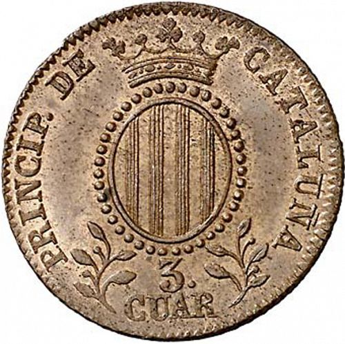 3 Cuartos Reverse Image minted in SPAIN in 1845 (1833-48  -  ISABEL II - Catalonia Principality)  - The Coin Database