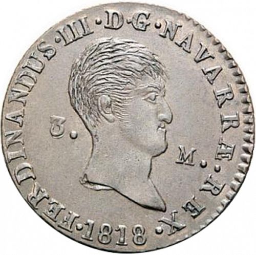 3 Maravedies Obverse Image minted in SPAIN in 1818 (1808-33  -  FERNANDO VII)  - The Coin Database