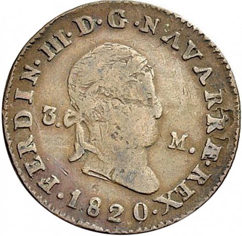 3 Maravedies Obverse Image minted in SPAIN in 1820 (1808-33  -  FERNANDO VII)  - The Coin Database