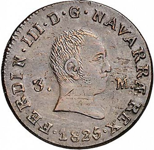 3 Maravedies Obverse Image minted in SPAIN in 1825 (1808-33  -  FERNANDO VII)  - The Coin Database