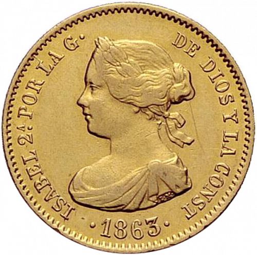 40 Reales Obverse Image minted in SPAIN in 1863 (1849-64  -  ISABEL II - Decimal Coinage)  - The Coin Database