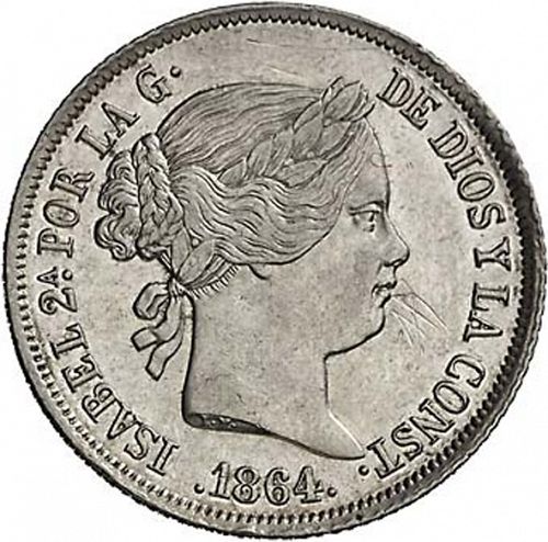 40 Céntimos Escudo Obverse Image minted in SPAIN in 1864 (1865-68  -  ISABEL II - 2nd Decimal Coinage)  - The Coin Database
