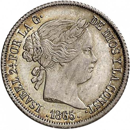 40 Céntimos Escudo Obverse Image minted in SPAIN in 1865 (1865-68  -  ISABEL II - 2nd Decimal Coinage)  - The Coin Database