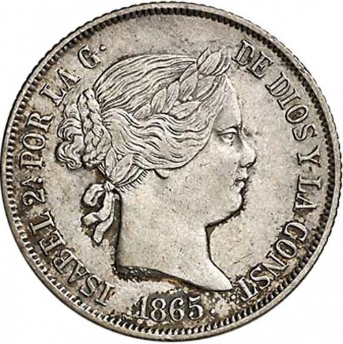40 Céntimos Escudo Obverse Image minted in SPAIN in 1865 (1865-68  -  ISABEL II - 2nd Decimal Coinage)  - The Coin Database