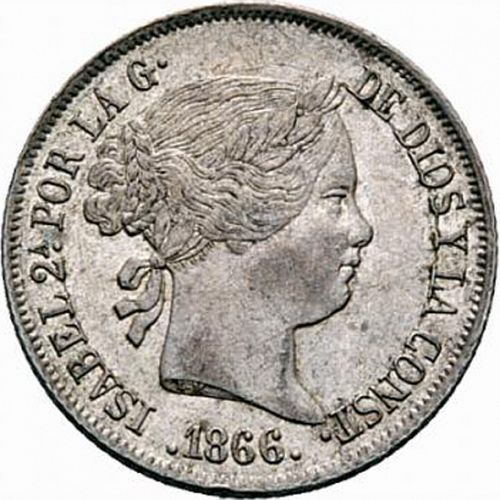 40 Céntimos Escudo Obverse Image minted in SPAIN in 1866 (1865-68  -  ISABEL II - 2nd Decimal Coinage)  - The Coin Database