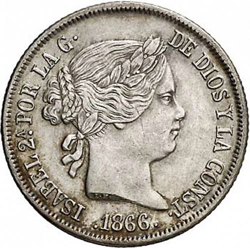 40 Céntimos Escudo Obverse Image minted in SPAIN in 1866 (1865-68  -  ISABEL II - 2nd Decimal Coinage)  - The Coin Database