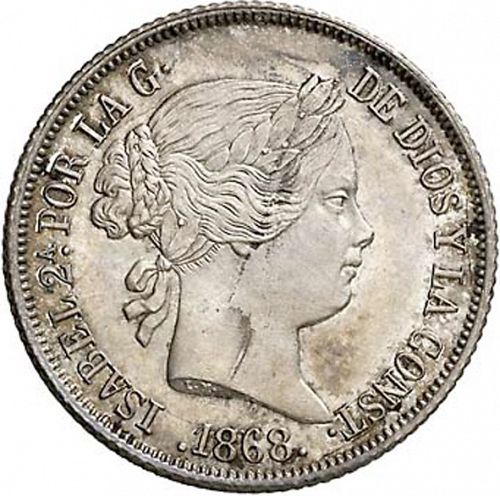 40 Céntimos Escudo Obverse Image minted in SPAIN in 1868 / 68 (1865-68  -  ISABEL II - 2nd Decimal Coinage)  - The Coin Database