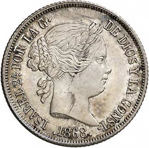 40 Céntimos Escudo Obverse Image minted in SPAIN in 1868 / 68 (1865-68  -  ISABEL II - 2nd Decimal Coinage)  - The Coin Database