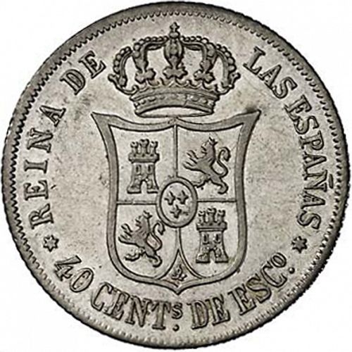 40 Céntimos Escudo Reverse Image minted in SPAIN in 1864 (1865-68  -  ISABEL II - 2nd Decimal Coinage)  - The Coin Database