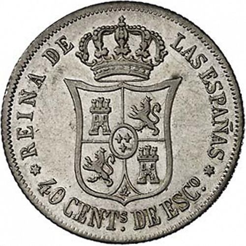 40 Céntimos Escudo Reverse Image minted in SPAIN in 1864 (1865-68  -  ISABEL II - 2nd Decimal Coinage)  - The Coin Database