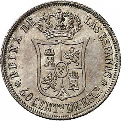 40 Céntimos Escudo Reverse Image minted in SPAIN in 1868 / 68 (1865-68  -  ISABEL II - 2nd Decimal Coinage)  - The Coin Database