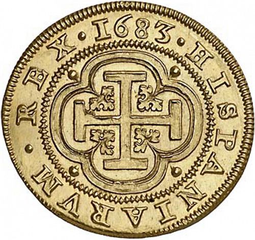 4 Escudos Reverse Image minted in SPAIN in 1683BR (1665-00  -  CARLOS II)  - The Coin Database