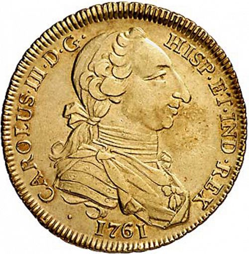 4 Escudos Obverse Image minted in SPAIN in 1761JP (1759-88  -  CARLOS III)  - The Coin Database