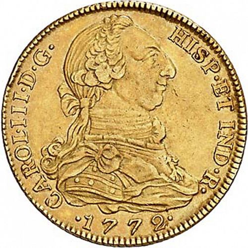 4 Escudos Obverse Image minted in SPAIN in 1772PJ (1759-88  -  CARLOS III)  - The Coin Database