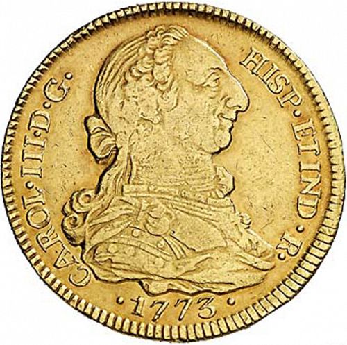 4 Escudos Obverse Image minted in SPAIN in 1773JS (1759-88  -  CARLOS III)  - The Coin Database