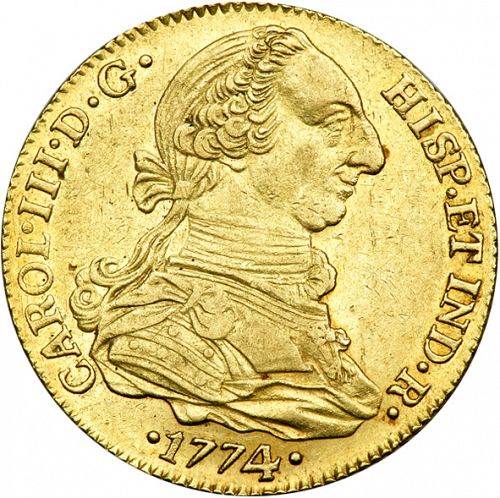 4 Escudos Obverse Image minted in SPAIN in 1774CF (1759-88  -  CARLOS III)  - The Coin Database