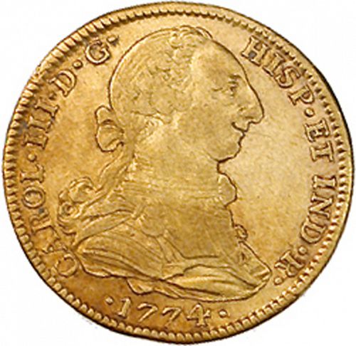 4 Escudos Obverse Image minted in SPAIN in 1774FM (1759-88  -  CARLOS III)  - The Coin Database
