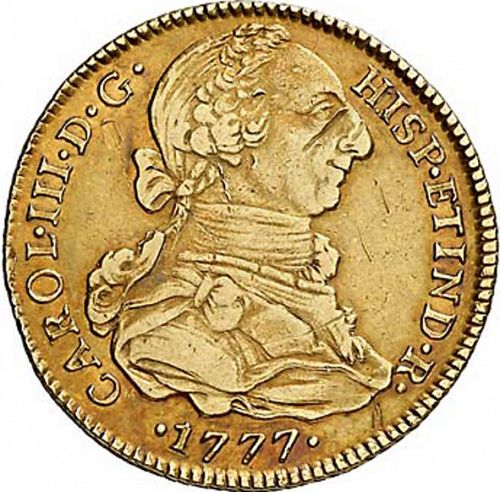 4 Escudos Obverse Image minted in SPAIN in 1777MJ (1759-88  -  CARLOS III)  - The Coin Database