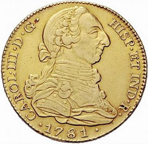 4 Escudos Obverse Image minted in SPAIN in 1781PJ (1759-88  -  CARLOS III)  - The Coin Database
