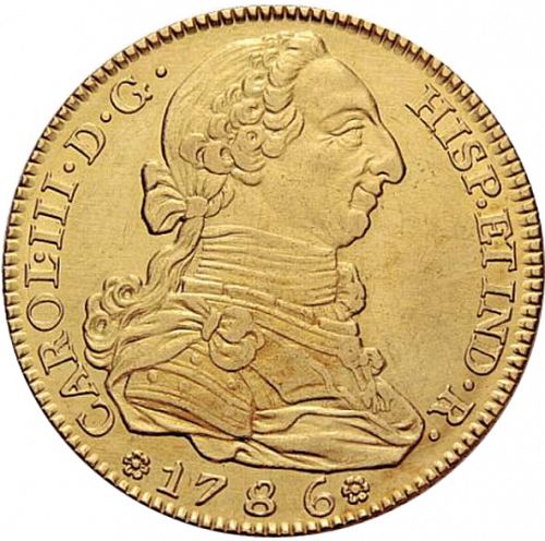 4 Escudos Obverse Image minted in SPAIN in 1786DV (1759-88  -  CARLOS III)  - The Coin Database