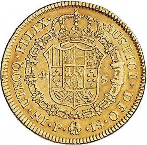 4 Escudos Reverse Image minted in SPAIN in 1773JS (1759-88  -  CARLOS III)  - The Coin Database