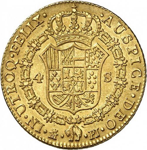 4 Escudos Reverse Image minted in SPAIN in 1774PJ (1759-88  -  CARLOS III)  - The Coin Database