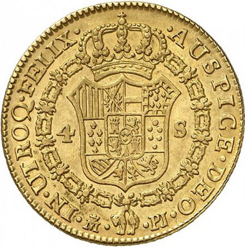 4 Escudos Reverse Image minted in SPAIN in 1780PJ (1759-88  -  CARLOS III)  - The Coin Database