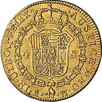 4 Escudos Reverse Image minted in SPAIN in 1782PJ (1759-88  -  CARLOS III)  - The Coin Database