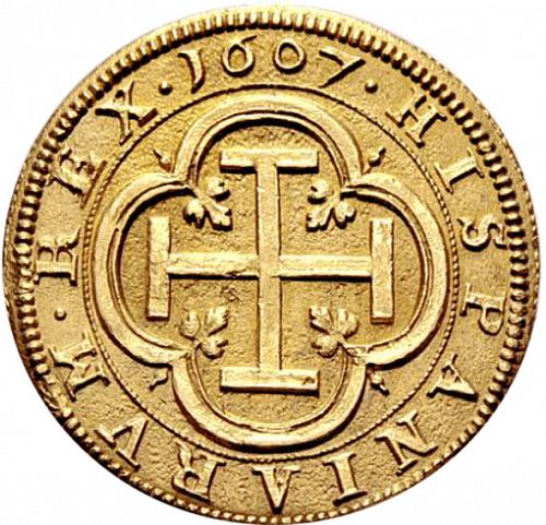 4 Escudos Reverse Image minted in SPAIN in 1607C (1598-21  -  FELIPE III)  - The Coin Database