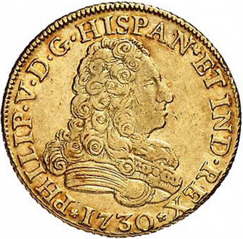 4 Escudos Obverse Image minted in SPAIN in 1730 (1700-46  -  FELIPE V)  - The Coin Database