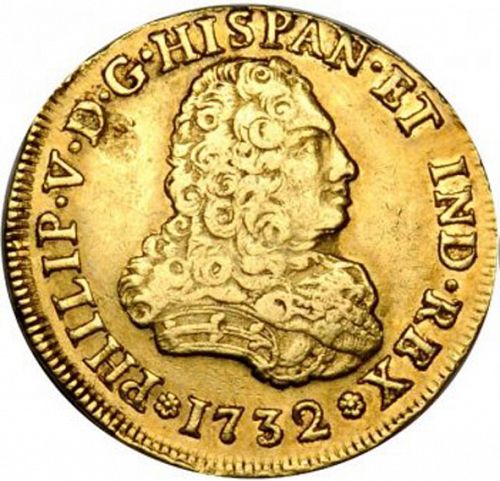 4 Escudos Obverse Image minted in SPAIN in 1732F (1700-46  -  FELIPE V)  - The Coin Database