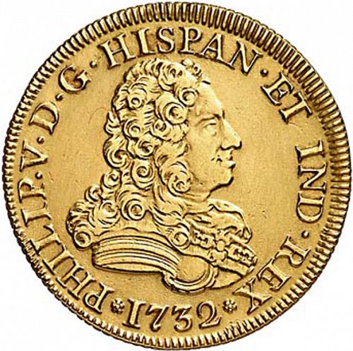 4 Escudos Obverse Image minted in SPAIN in 1732JF (1700-46  -  FELIPE V)  - The Coin Database