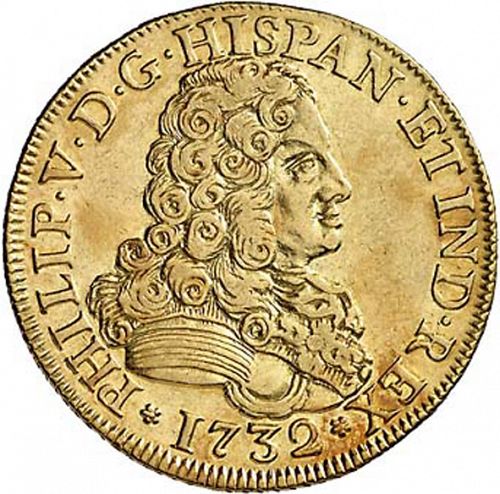4 Escudos Obverse Image minted in SPAIN in 1732PA (1700-46  -  FELIPE V)  - The Coin Database