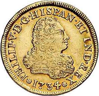 4 Escudos Obverse Image minted in SPAIN in 1734MF (1700-46  -  FELIPE V)  - The Coin Database