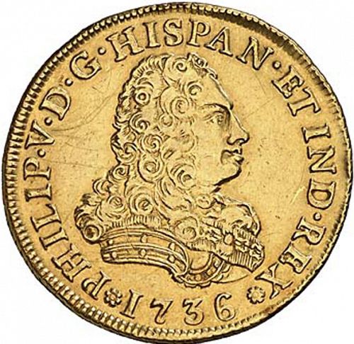4 Escudos Obverse Image minted in SPAIN in 1736MF (1700-46  -  FELIPE V)  - The Coin Database