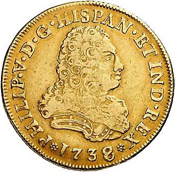 4 Escudos Obverse Image minted in SPAIN in 1738MF (1700-46  -  FELIPE V)  - The Coin Database