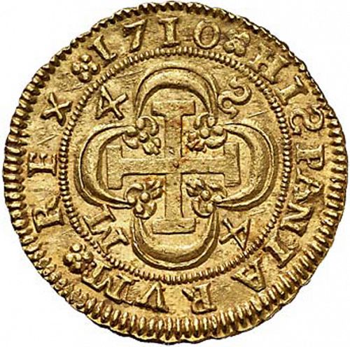 4 Escudos Reverse Image minted in SPAIN in 1710M (1700-46  -  FELIPE V)  - The Coin Database