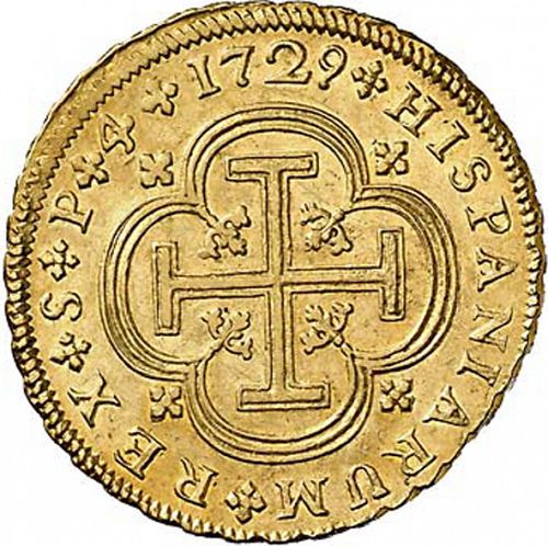 4 Escudos Reverse Image minted in SPAIN in 1729P (1700-46  -  FELIPE V)  - The Coin Database