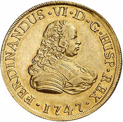 4 Escudos Obverse Image minted in SPAIN in 1747PJ (1746-59  -  FERNANDO VI)  - The Coin Database